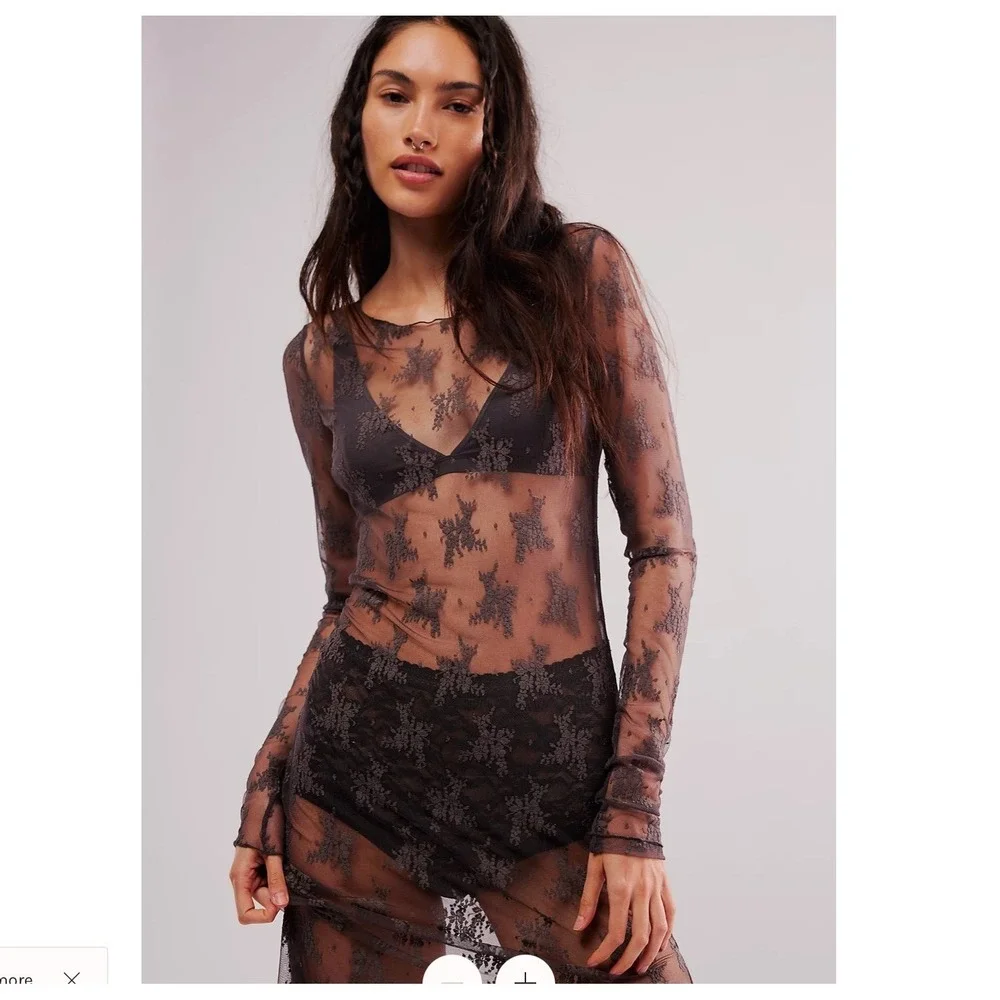 NWT WAITLIST FREE PEOPLE Lady Lux Maxi Slip Dark Gull Grey Floral Lace Small